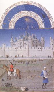 LIMBOURG brothers The medieval Louvre is in the background of the October calendar page (mk05)